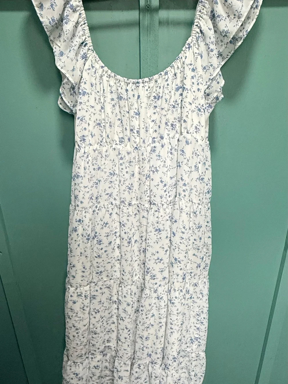 white birch White Maxi Sundress with Light Blue Floral Print - Picture 2 of 3